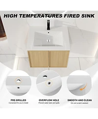 Sillysis Modern Wall Mounted Bathroom Vanity with Ceramic Sink, Soft Close Doors
