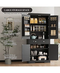 homfan Modern Farmhouse Freestanding Pantry Cabinet, Engineered Wood Kitchen Storage Cupboard with Adjustable Shelves and Anti-Tip Design