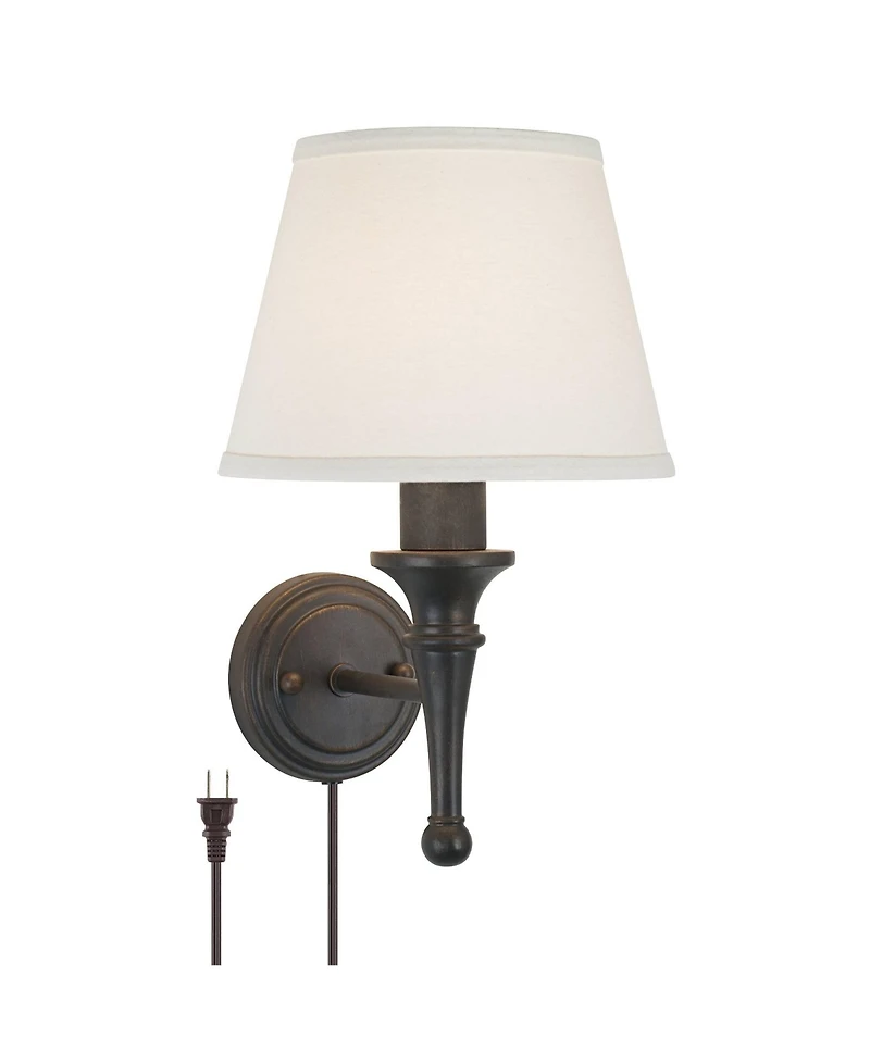 Regency Hill Rustic Wall Light Sconce with Usb Port Bronze Plug-In 7" Light Fixture Ivory Empire Shade for Bedroom House Reading Hallway