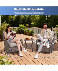 Pocassy Patio Rocking Swivel Chair with Fire Pit Table Outdoor Wicker Rattan Bistro Set Tempered Glass Side