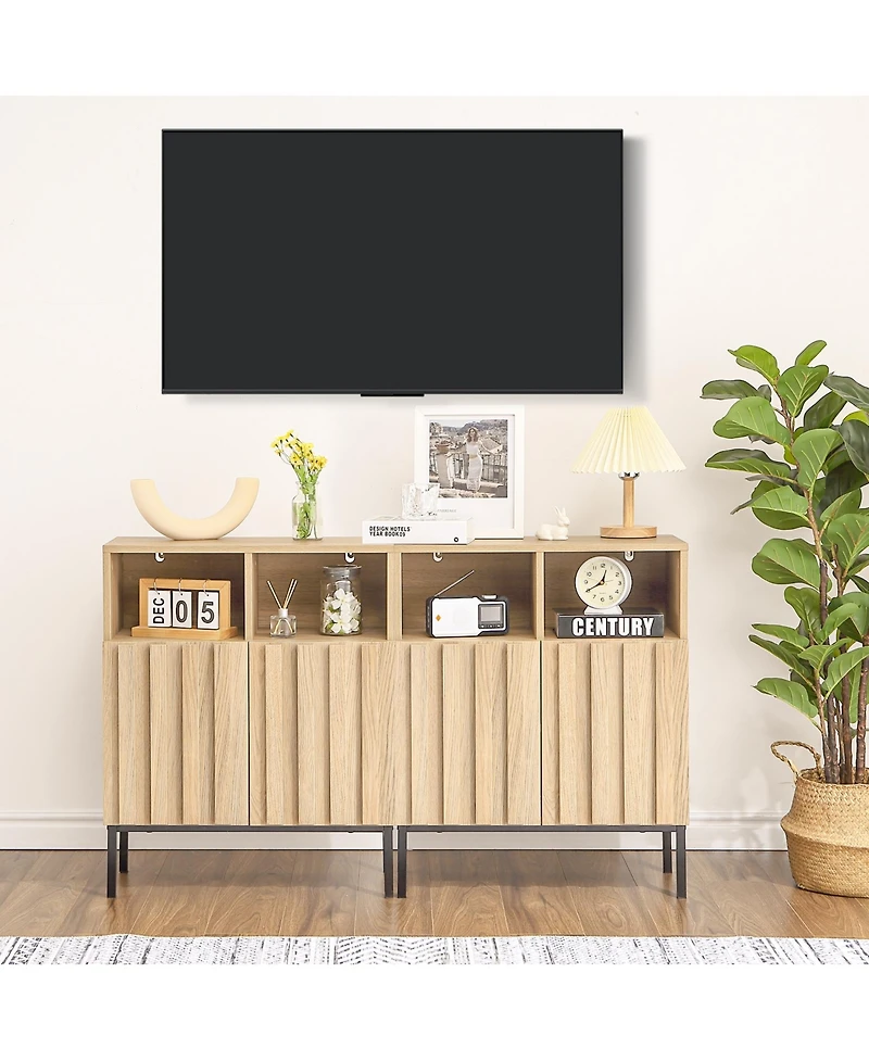 homfan Modern Industrial Entryway Storage Cabinet, Fluted Panel Door, Adjustable Shelves, Metal Legs, Buffet Sideboard