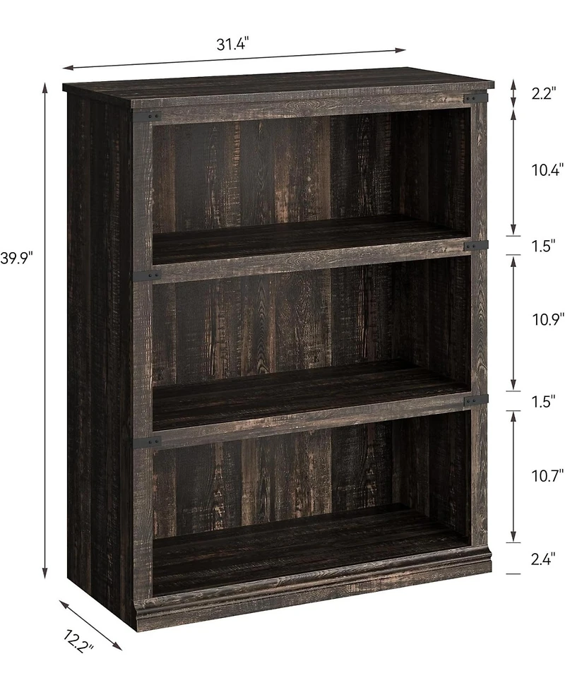 homfan 40 Inch 3-Tier Farmhouse Open Bookshelf Wooden Display and Storage Bookcase for Living Room and Bedroom