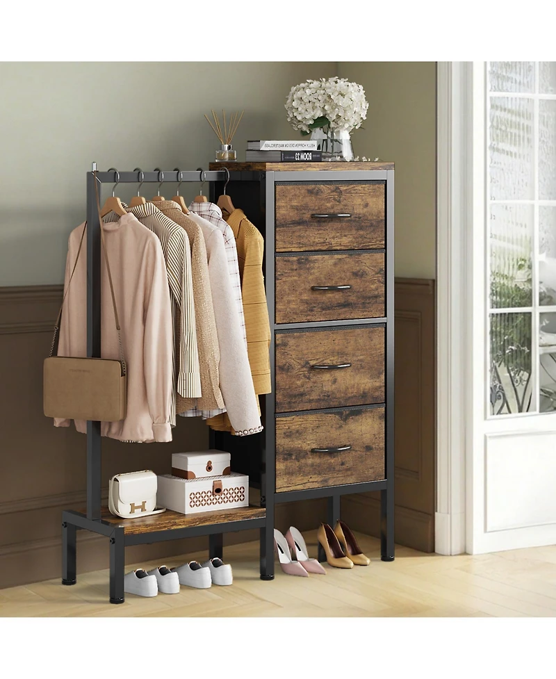 homfan Heavy Duty 4-Drawer Fabric Dresser with Hanging Rail - Multi-Functional Storage Organizer Shelf Metal Frame, Anti-Tip Safety