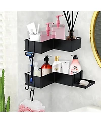 Midola 2-Pack Drill-Free Adhesive Corner Shower Caddy Organizer with Soap Holder and 4 Hooks for Bathroom