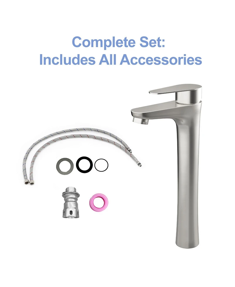 Phying Brushed Nickel Vessel Sink Faucet Single Handle Tall Bathroom Sink Faucet Vanity Bathroom Faucet