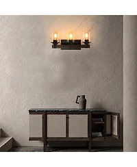 Midola 19" Rustic 3-Light Vanity Light, Industrial Bathroom Wall Sconce with Glass Shades and Wood Accent, Modern Farmhouse Lighting Fixture