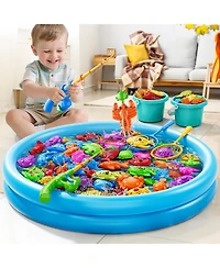 Gnuadz 60 Pieces Fishing Game Floating Fish Inflatable Pool Pole Rod Net Bath Toy