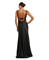 Mac Duggal Women's Sleeveless V Neck Satin Gown With Bow Details