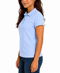 Jump Start Women's 3-Button Short Sleeve Stretch Pique Polo Shirts School Uniform