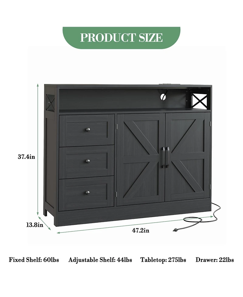 homfan Sideboard Cabinet with 3 Drawers and 2 Doors, Buffet Server with Storage Shelves for Dining Room Kitchen Living Room