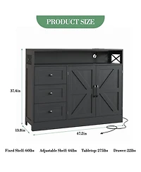 homfan Sideboard Cabinet with 3 Drawers and 2 Doors, Buffet Server with Storage Shelves for Dining Room Kitchen Living Room