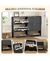 homfan Fluted Shoe Cabinet for Entryway with 2 Flip Drawers, Narrow Shoe Rack with Open Storage and Adjustable Shelf, 29.9"W x 9.4"D x 40"H