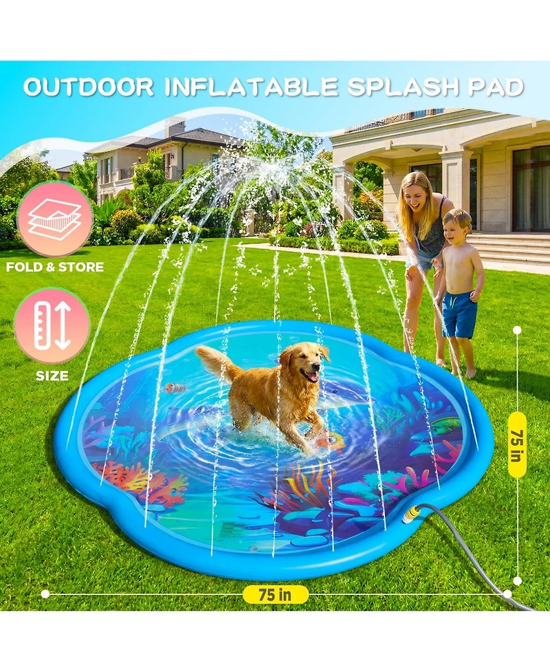 Aofar Splash Pad Sprinkler Dog Kids Inflatable Water Play Mat Pool Fountain