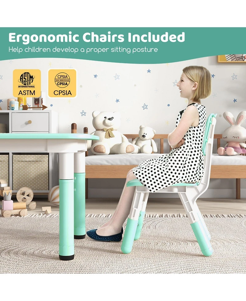 Gouun Kids 4-Seat Table and Chairs Set with Adjustable Heights and Graffiti Top