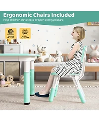 Gouun Kids 4-Seat Table and Chairs Set with Adjustable Heights and Graffiti Top