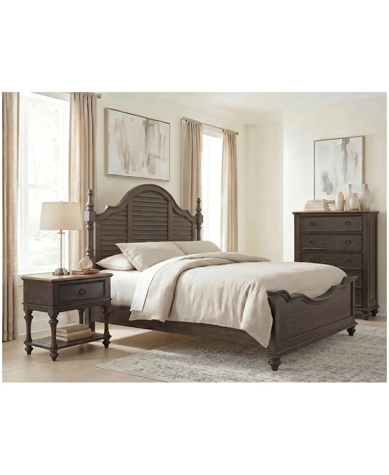Mandeville 3pc Bedroom Set (Louvered King Bed + Drawer Chest 1-Drawer Nightstand)