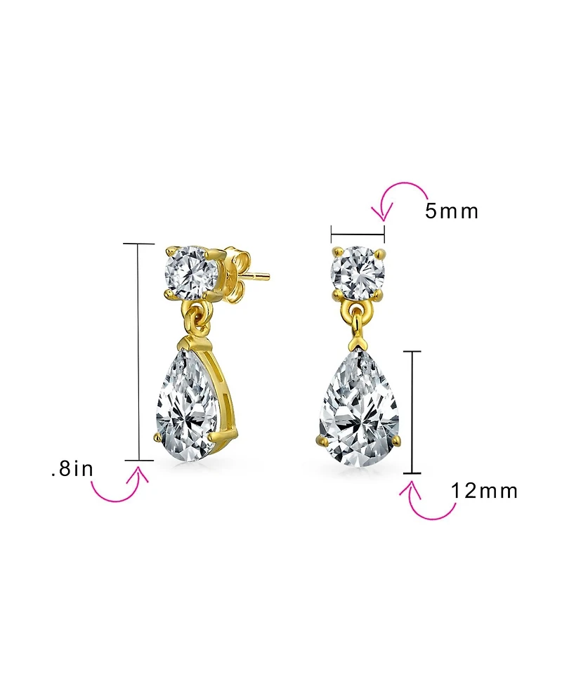 Bling Jewelry Classic Simple Cubic Zirconia Teardrop Cz Dangle Drop Earrings Gold Plated .925 Sterling Silver