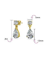 Bling Jewelry Classic Simple Cubic Zirconia Teardrop Cz Dangle Drop Earrings Gold Plated .925 Sterling Silver