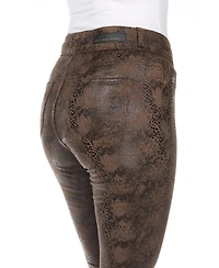 White Mark Women's Snake Print High Rise Ankle Pants