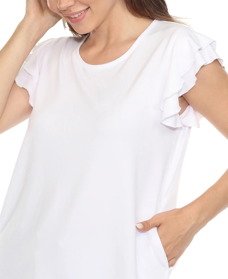 White Mark Women's Flutter-Sleeve Top and Pull-On Shorts Set