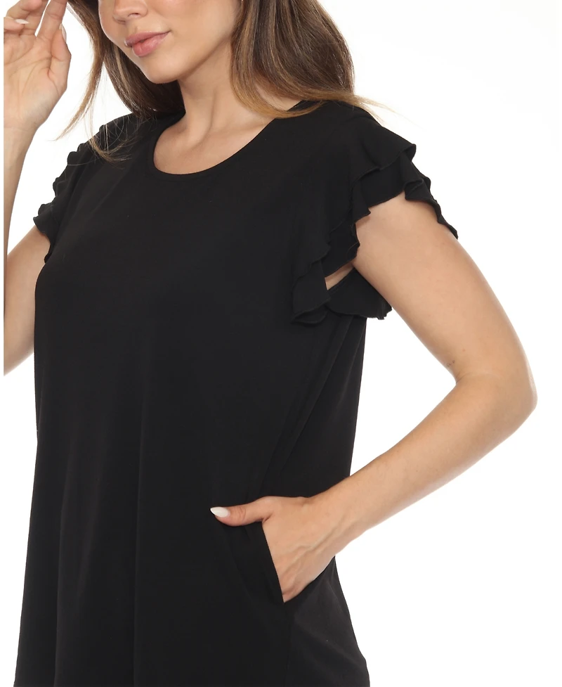 White Mark Women's Flutter-Sleeve Top and Scuba Pants Set