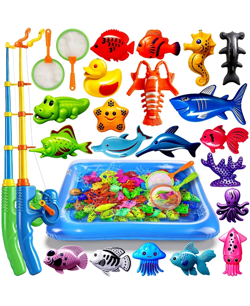 Gnuadz 20 Fish Fishing Game Set Kids Water Bath Toy Pool Pole Rod Net Floating Fish Toddler Gift