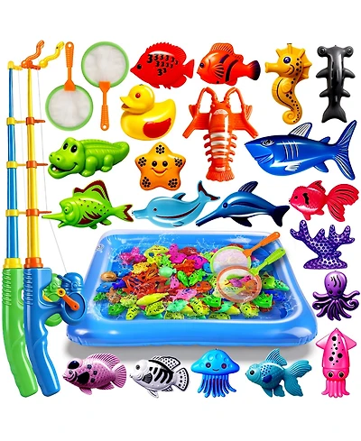 Gnuadz 20 Fish Fishing Game Set Kids Water Bath Toy Pool Pole Rod Net Floating Fish Toddler Gift