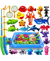 Gnuadz 20 Fish Fishing Game Set Kids Water Bath Toy Pool Pole Rod Net Floating Fish Toddler Gift