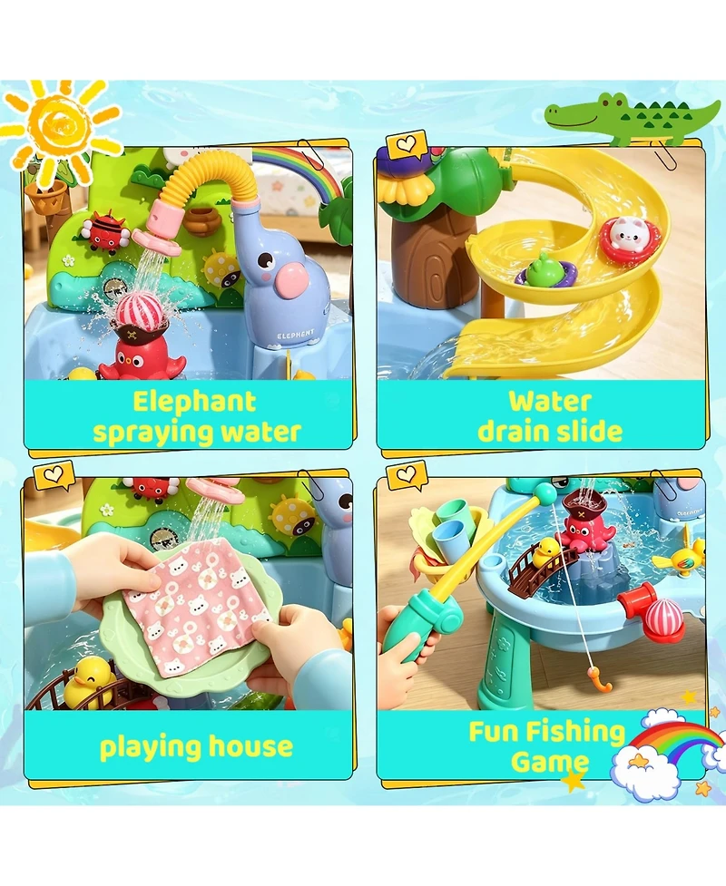 Gnuadz Water Table Sensory Sand Electric Pump Elephant Sprinkler Fishing Toy