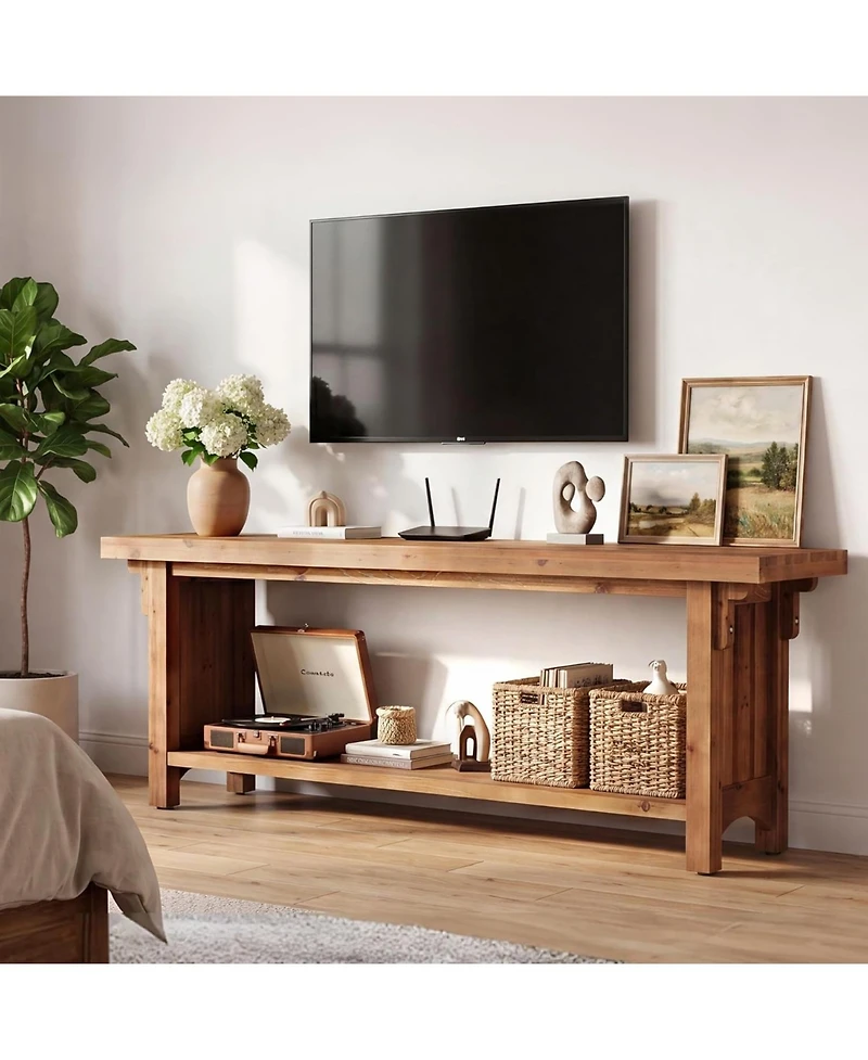 Tribesigns Solid Wood Tv Stand TVs, Farmhouse Entertainment Center with Storage Shelf, Wooden Media Console Television Stand