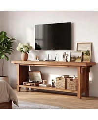 Tribesigns Solid Wood Tv Stand TVs, Farmhouse Entertainment Center with Storage Shelf, Wooden Media Console Television Stand