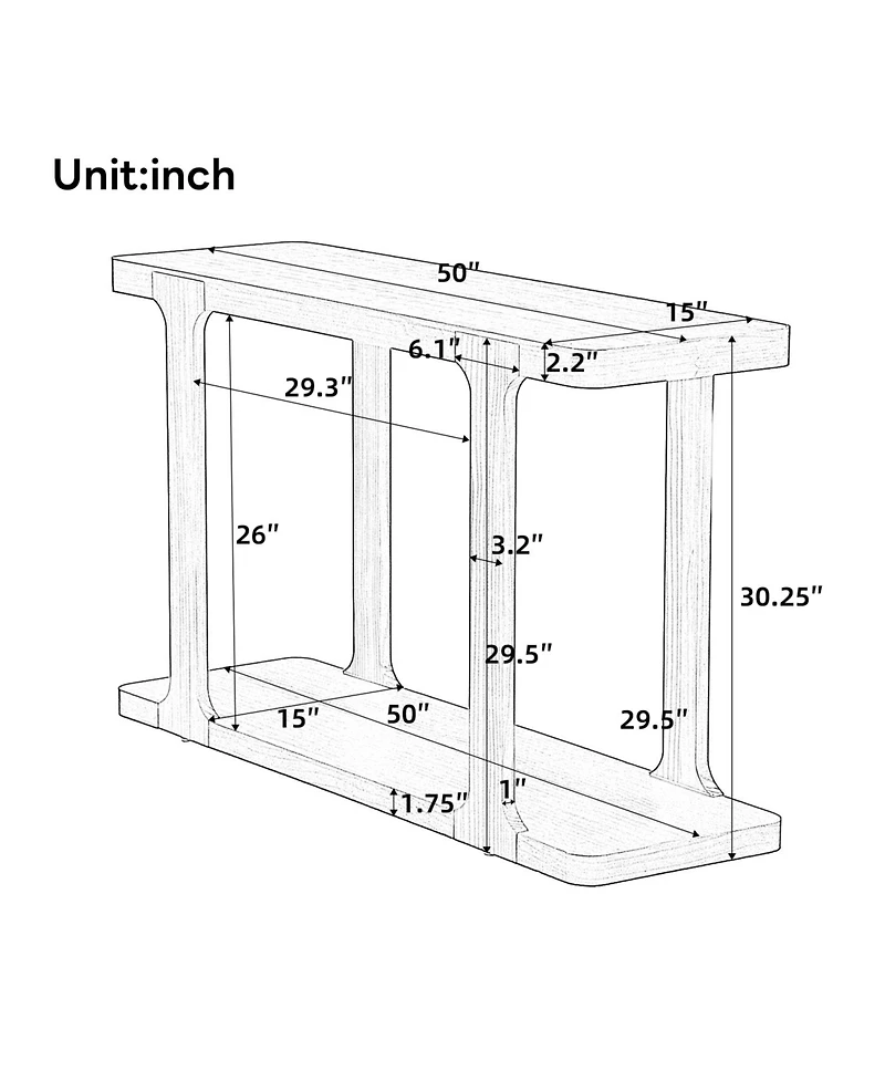 Rainsken Modern Console Table, with Shelf and Thick Tabletop, Inlaid Assembly Design, for Living Room, Hallway