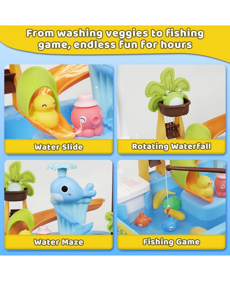 Gnuadz 4-in-1 Water Table Kids Kitchen Sink Fishing Play Set