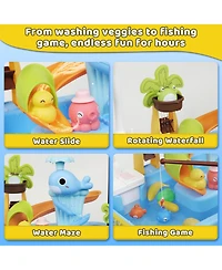 Gnuadz 4-in-1 Water Table Kids Kitchen Sink Fishing Play Set