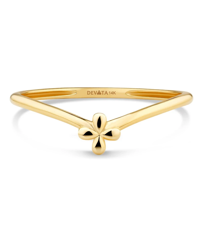 Devata Flower on Chevron Ring 14K Gold