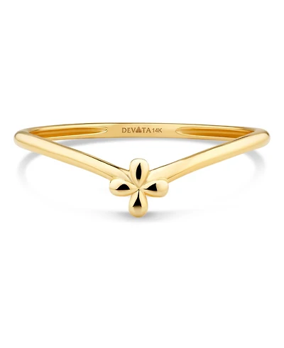 Devata Flower on Chevron Ring 14K Gold