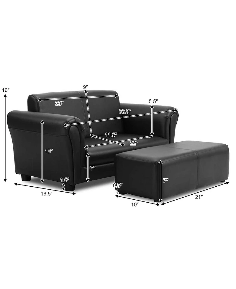 Gouun Kids 2-Seat Couch with Matching Ottoman for Playroom, 32.5 x 16.5 in