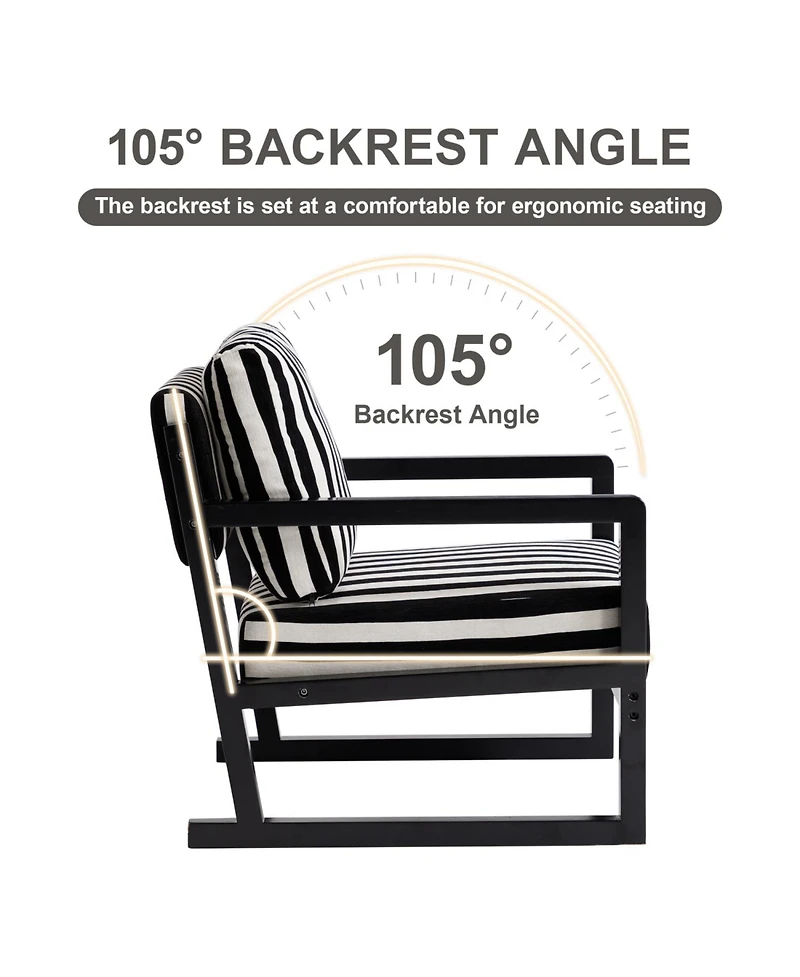 Rainsken Stripe Accent Chair, Modern Upholstered Armchair in Fabric, For Living Room Bedroom Apartment, Easy Assembly