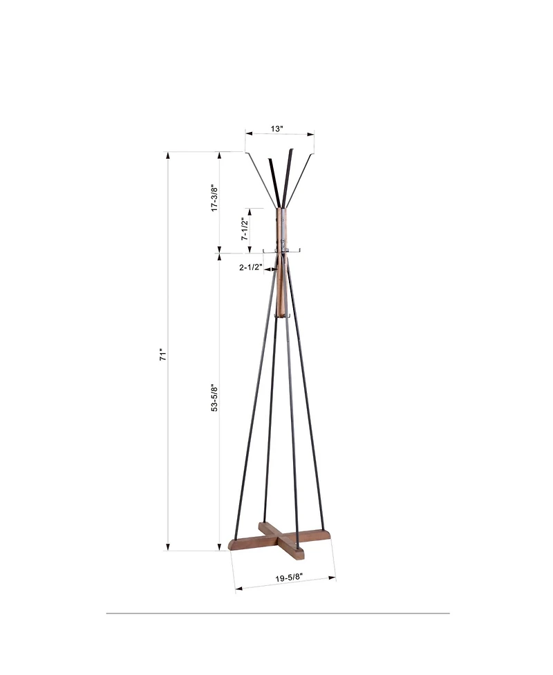 Rainsken Freestanding Coat Rack, Wood & Metal Coat Hanger Stand with Hooks, Multifunctional Home Furniture for Bedroom and Living Room
