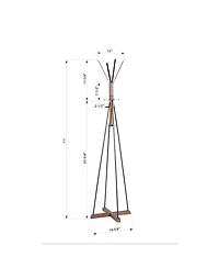 Rainsken Freestanding Coat Rack, Wood & Metal Coat Hanger Stand with Hooks, Multifunctional Home Furniture for Bedroom and Living Room
