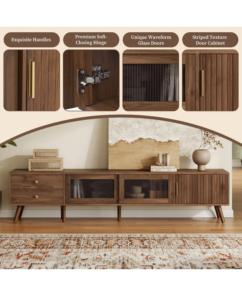 Rainsken Mid-Century Modern Tv Stand, 76" Media Console, for 60-85 inches Tv, Entertainment Center with Storage, for Bedroom Living Room
