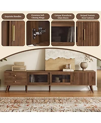 Rainsken Mid-Century Modern Tv Stand, 76" Media Console, for 60-85 inches Tv, Entertainment Center with Storage, for Bedroom Living Room