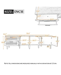 Rainsken 71'' Led Rattan Tv Stand, with 3 Cabinets and 2 Drawers, for TVs up to 80'', Rattan-inspired Media Console Table, for Living room, Bedroom