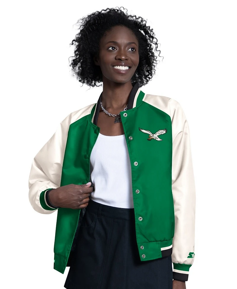 Starter Women's Kelly Green/White Philadelphia Eagles Raglan Blitz Full-Snap Varsity Jacket
