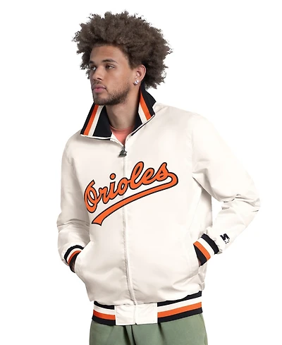 Starter Men's White Baltimore Orioles The Captain Cooperstown Logo Full-Zip Varsity Jacket