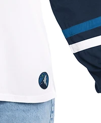 G-iii 4Her by Carl Banks Women's White/Navy Minnesota Timberwolves Key Player Oversized Hooded Long Sleeve T-Shirt
