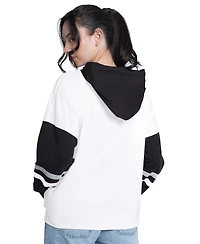 G-iii 4Her by Carl Banks Women's White/Black San Antonio Spurs Key Player Oversized Hooded Long Sleeve T-Shirt
