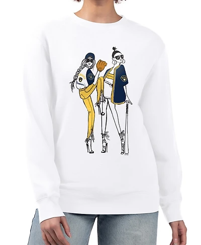 G-iii 4Her by Carl Banks Women's White Milwaukee Brewers Baseball Girls Fleece Pullover Sweatshirt