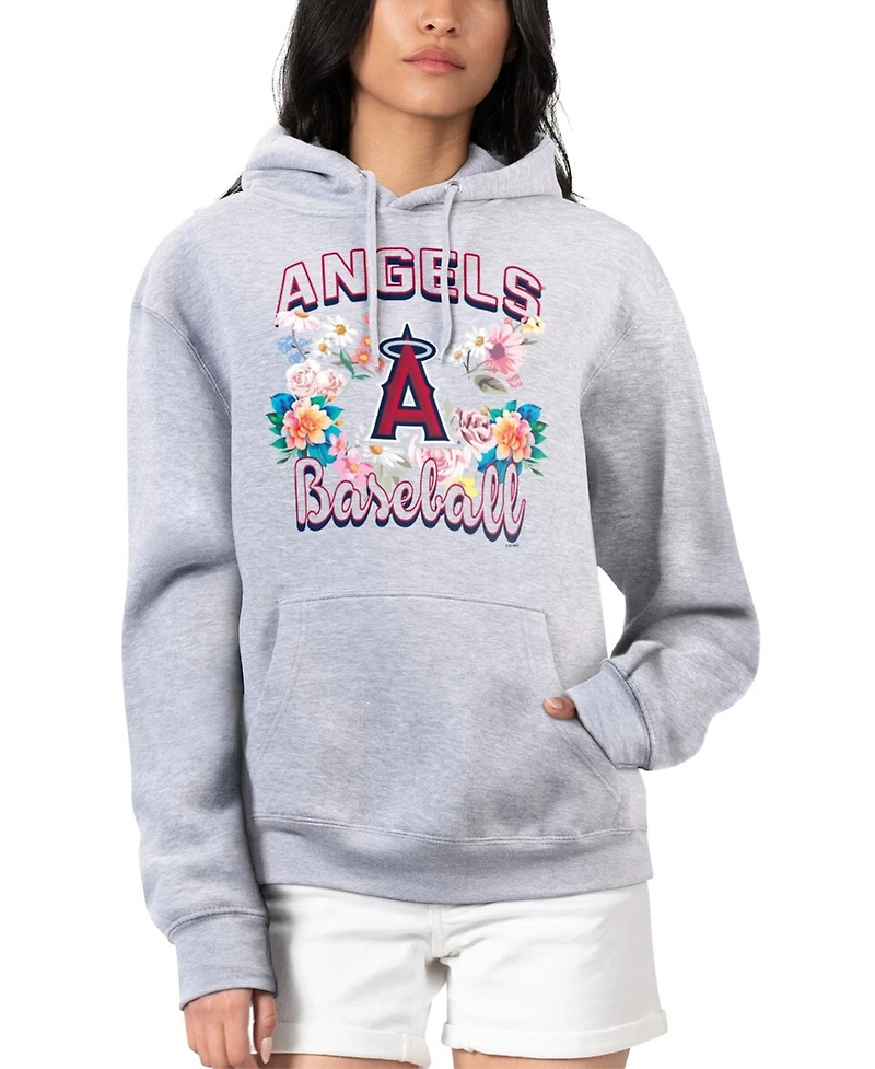 G-iii 4Her by Carl Banks Women's Heather Gray Los Angeles Angels Flowers Graphic Pullover Hoodie