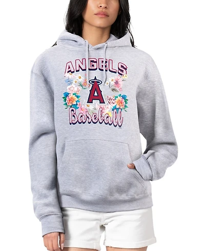G-iii 4Her by Carl Banks Women's Heather Gray Los Angeles Angels Flowers Graphic Pullover Hoodie